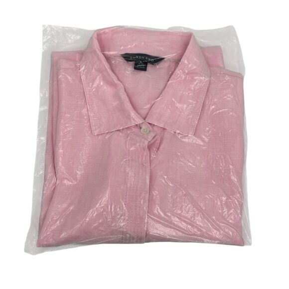 Land's End 100% Linen Short Sleeve Soft Pink Button Down Shirt Sz XL - Picture 7 of 8